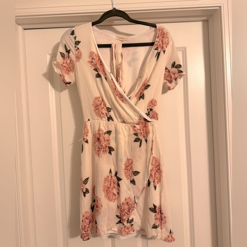 White with Pink Roses V Neck Romper